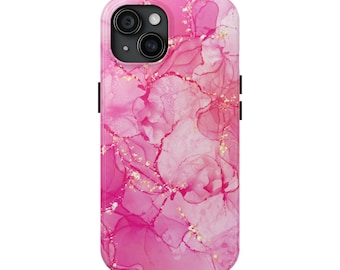 Custodia per iPhone in marmo rosa: elegante custodia protettiva con dettagli dorati