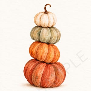 Watercolor Pumpkin Wall Art, Stacked Pumpkins Printable Fall Decor