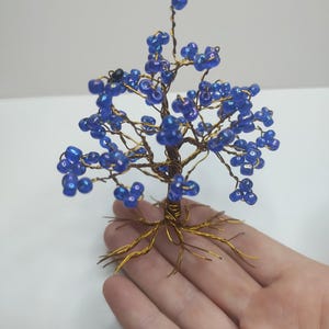Wire Wrapped Tree with blue glass beads