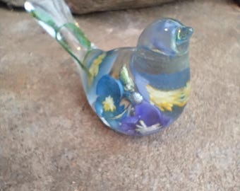 フェントン ガラス ハンドペイント 輝く鳥の置物 ペーパーウェイト