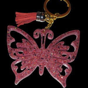 Handmade Resin Butterfly Keychain Red and Gold with Gift Bag