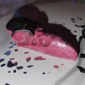 Small Resin 3D Raven Bird Skull Figurine Pink and Black