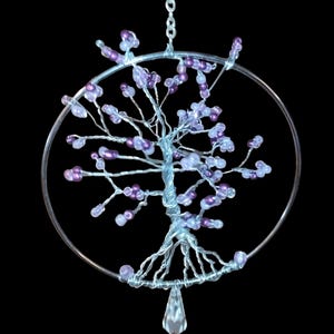 Purple Crystal Tree of Life Sun Catcher Handmade Décor with Prism
