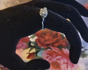 Handmade wire-wrapped clear glass bead ring Size 7.5