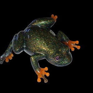 Resin Frog Figurine Green and Red Paperweight or Table Decor