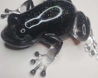 Resin Frog Figurine Black and Clear Paperweight or Table Decor