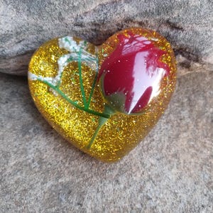 Floral Resin Heart Home Decor or Desk Paperweight  Red Rose