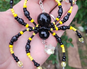 Beaded Crystal Spider Sun Catcher: Beaded Halloween Prism Decor