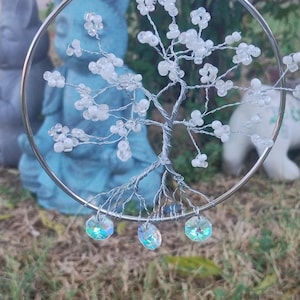 Silver and White Crystal Tree of Life Sun Catcher Handmade Décor with Prisms