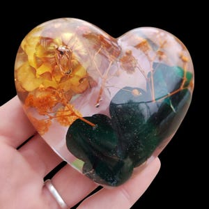 Floral Resin Heart Home Decor or Desk Paperweight with Real Dried Flowers