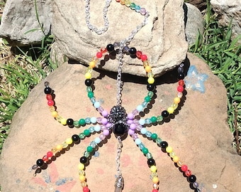 Beaded Crystal Spider Sun Catcher: Rainbow Prism, Beaded Halloween Decor