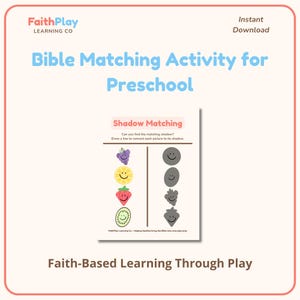 Fruit of the Spirit Bible Shadow Matching Activity Sheet, Preschool Toddler Printable (Digital Download)