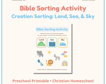 Bibelsortieraktivität für die Vorschule | Christliche Homeschool druckbare | Arbeitsblatt zum Sortieren der Kreation