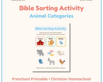 Bibelsortieraktivität für die Vorschule | Christliche Homeschool druckbare | Tierarten Arbeitsblatt