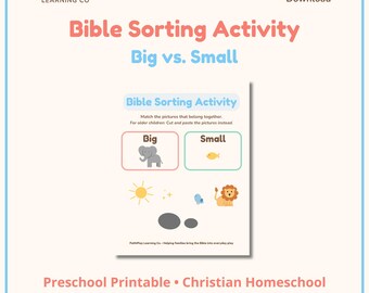 Bibelsortieraktivität für die Vorschule | Christliche Homeschool druckbare | Großes gegen Kleines Arbeitsblatt