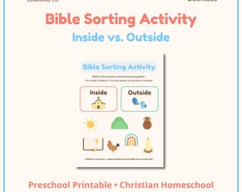 Bibelsortieraktivität für die Vorschule | Christliche Homeschool druckbare | Innen und Außen Arbeitsblatt