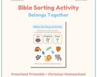Bibelsortieraktivität für die Vorschule | Christliche Homeschool druckbare | Zusammengehörig-Arbeitsblatt