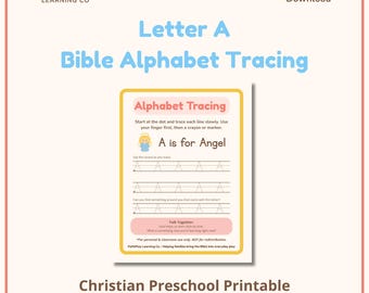 Letter A Bible Alphabet Tracing | Christian Preschool Printable | Faith Based ABC Handwriting Practice