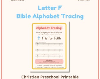 Letter F Bible Alphabet Tracing | Christian Preschool Printable | Faith Based ABC Handwriting Practice