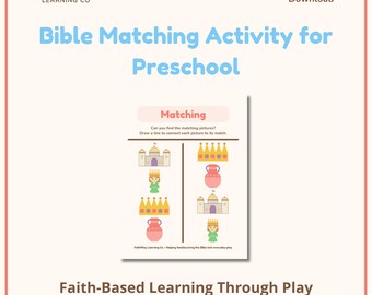 Queen Esther Matching Game Printable | Bible Matching Activity for Preschool | Christian Learning Worksheet