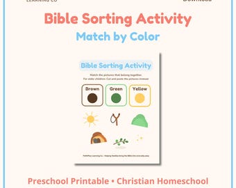 Bibelsortieraktivität für die Vorschule | Christliche Homeschool druckbare | Abgleich nach Farb-Arbeitsblatt