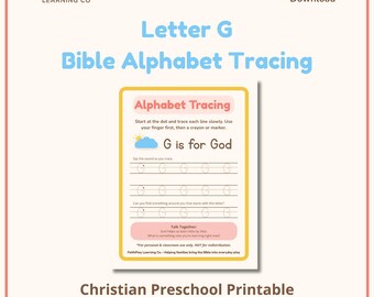 Letter G Bible Alphabet Tracing | Christian Preschool Printable | Faith Based ABC Handwriting Practice