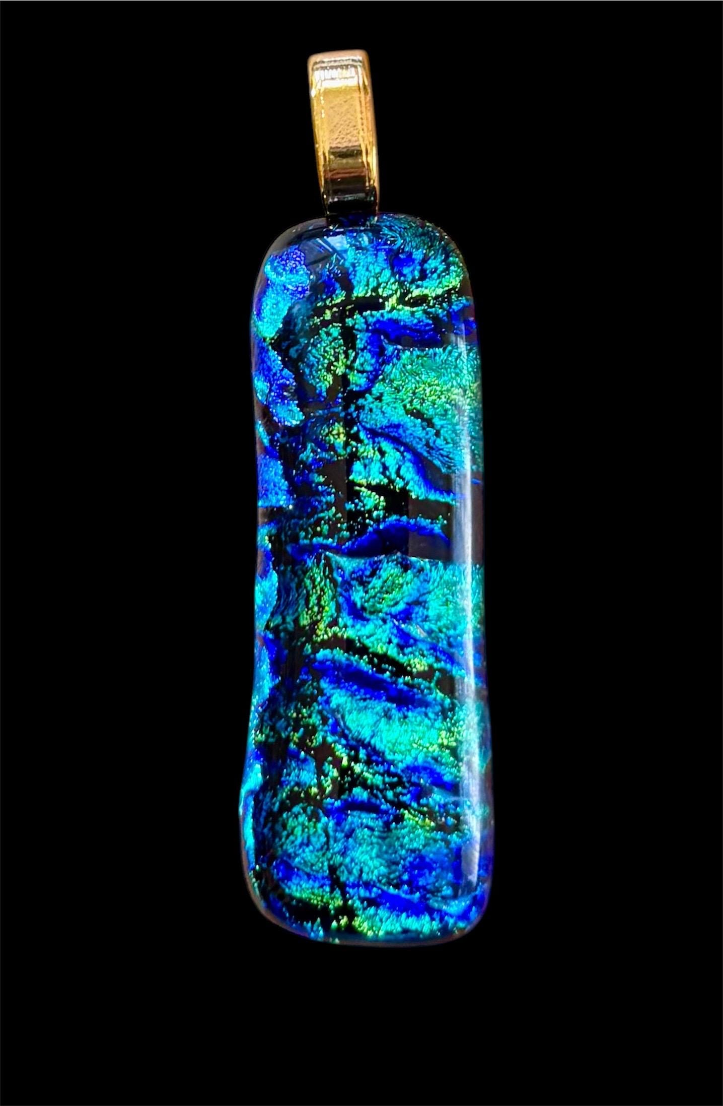 Handcrafted Fused Glass Pendant Necklace – Dichroic Glass - Unique Wearable Art Jewelry - Thumbnail 2