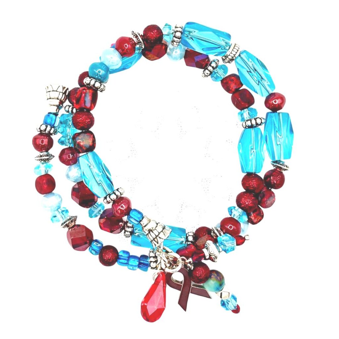 Handmade Beaded Rememberance & Support Bracelet With Red Ribbon Charm ...