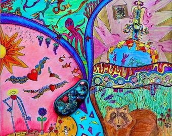 Impresión artística giclée firmada "La vida continúa": técnica mixta colorida