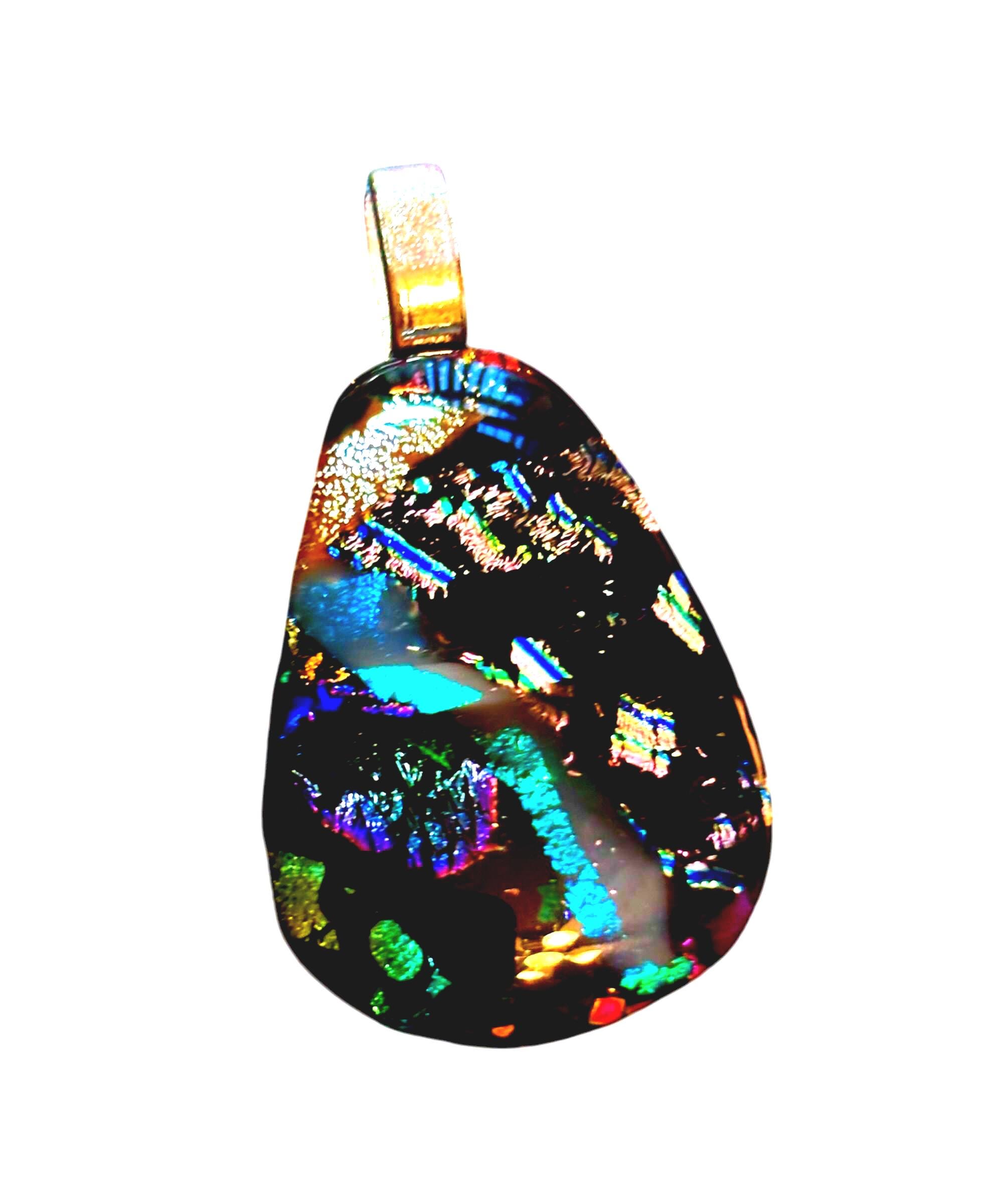 Handcrafted Fused Glass Pendant Necklace – Dichroic Glass - Unique Wearable Art Jewelry - Thumbnail 5