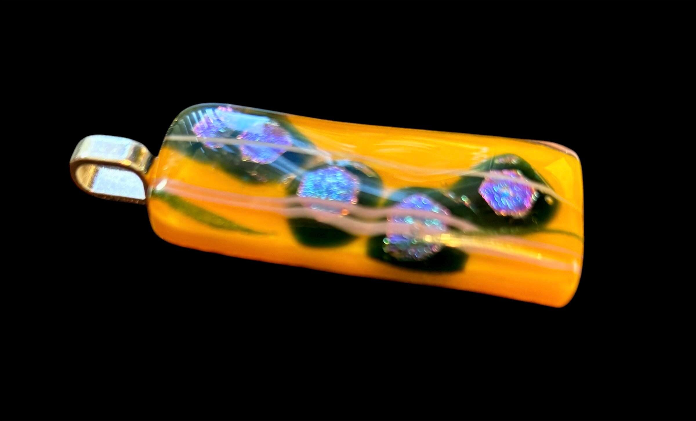 Handcrafted Fused Glass Pendant Necklace – Dichroic Glass -Unique Wearable Art Jewelry - Thumbnail 2