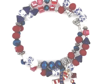 Patriotic Memory Wire Bracelet With Charms