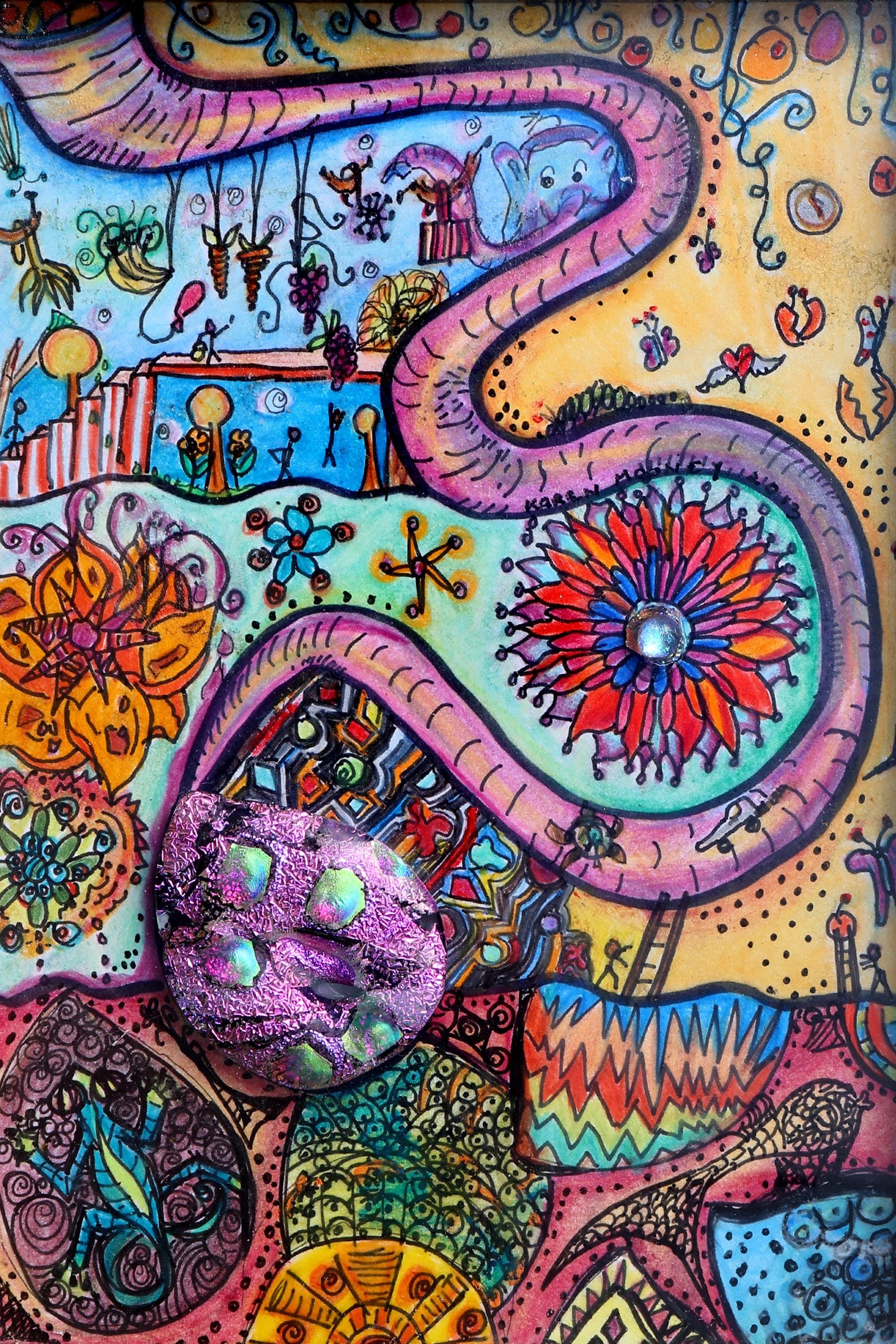 Follow - Art Print, Colorful, Mixed Media, Giclee Print On Archival Paper, Fabric, Canvas, Archival Ink, Signed By Artist, Matted