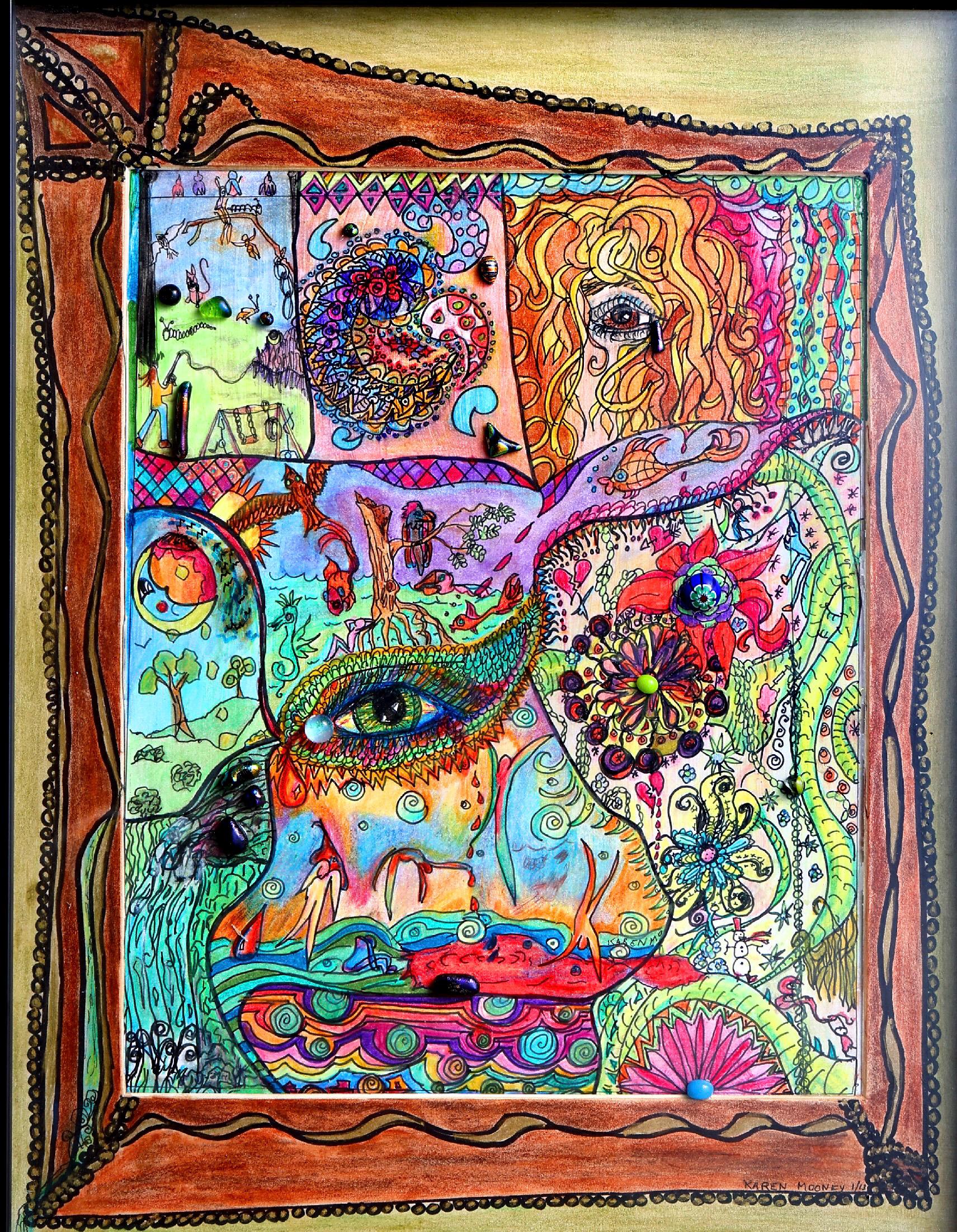 Mind's Eye - Art Print, Colorful, Mixed Media, Giclee Print On Archival Paper, Fabric, Canvas, Archival Ink, Signed By Artist, Matted