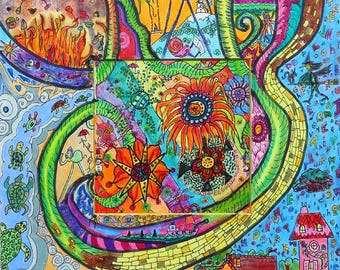 Spring Sprung Art Print: Colorful Mixed Media Giclee, Signed