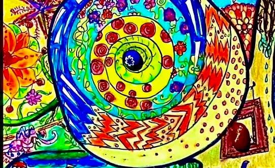 Into The Vortex -  Art Print, Colorful, Mixed Media, Giclee Print On Archival Paper, Fabric, Canvas, Archival Ink, Signed By Artist, Matted - Thumbnail 3