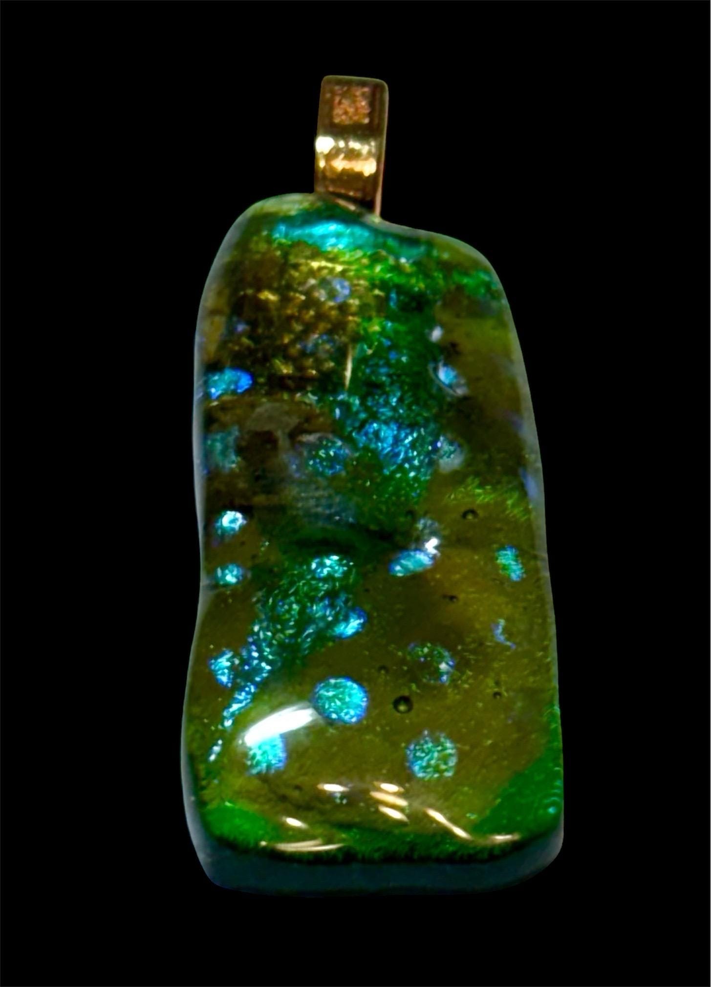 Handcrafted Fused Glass Pendant Necklace – Dichroic Glass - Unique Wearable Art Jewelry - Thumbnail 2