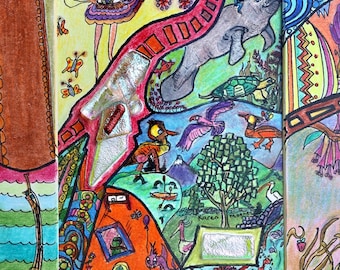 Colorful Mixed Media Art Print: Signed Giclee Print
