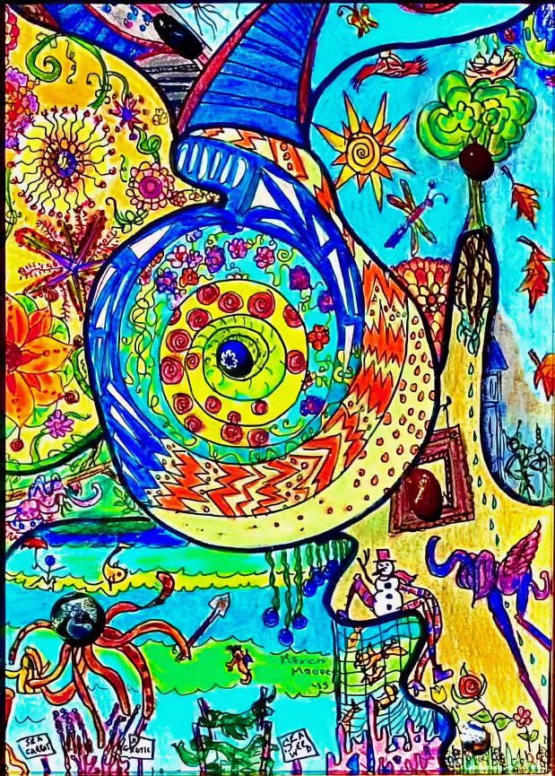 Into The Vortex -  Art Print, Colorful, Mixed Media, Giclee Print On Archival Paper, Fabric, Canvas, Archival Ink, Signed By Artist, Matted - Thumbnail 2