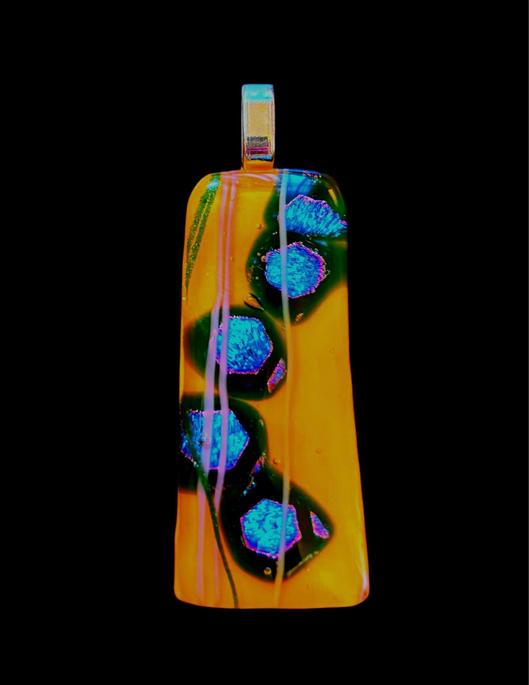 Handcrafted Fused Glass Pendant Necklace – Dichroic Glass -Unique Wearable Art Jewelry