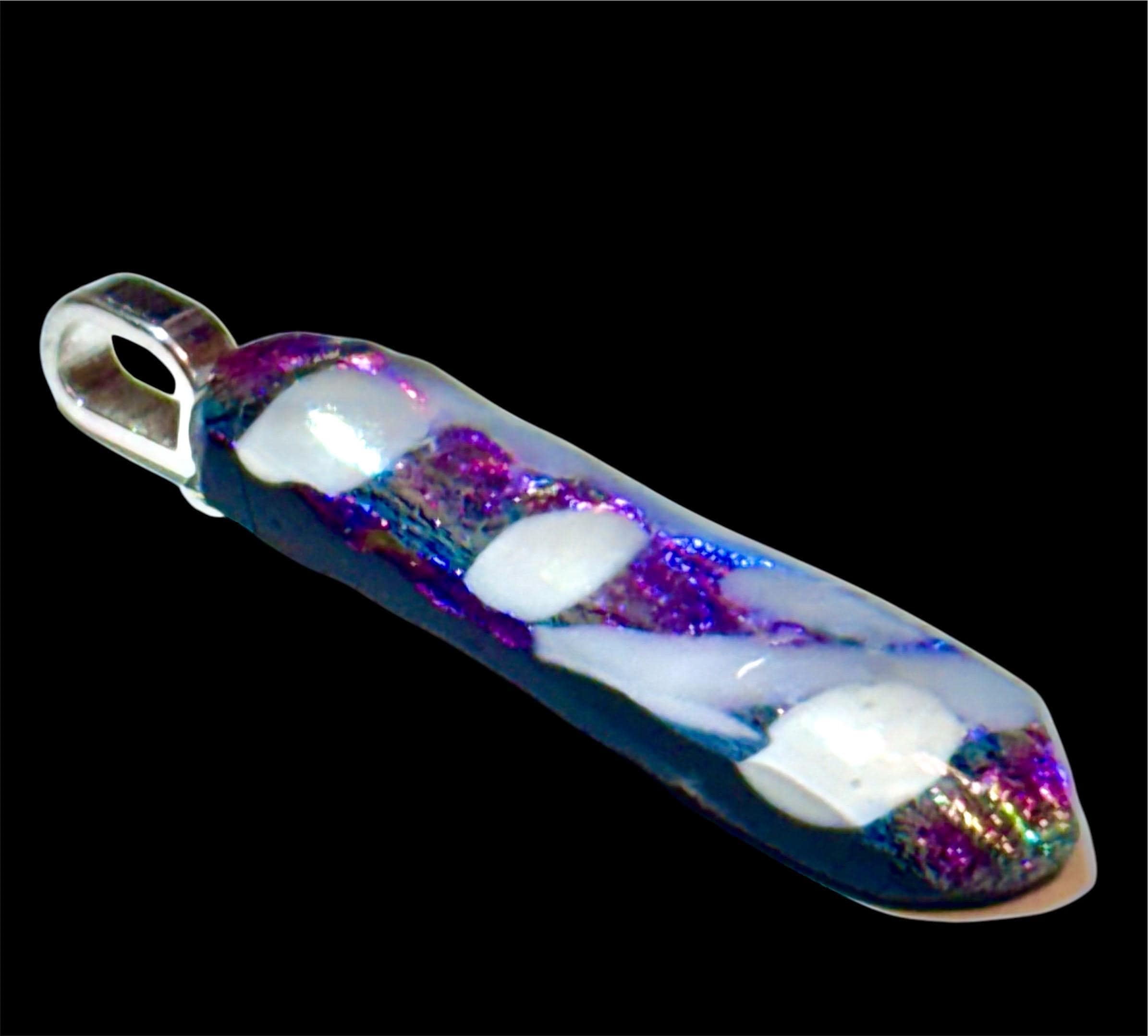 Handcrafted Fused Glass Pendant - Dichroic Glass - Necklace Unique Wearable Art - Thumbnail 2