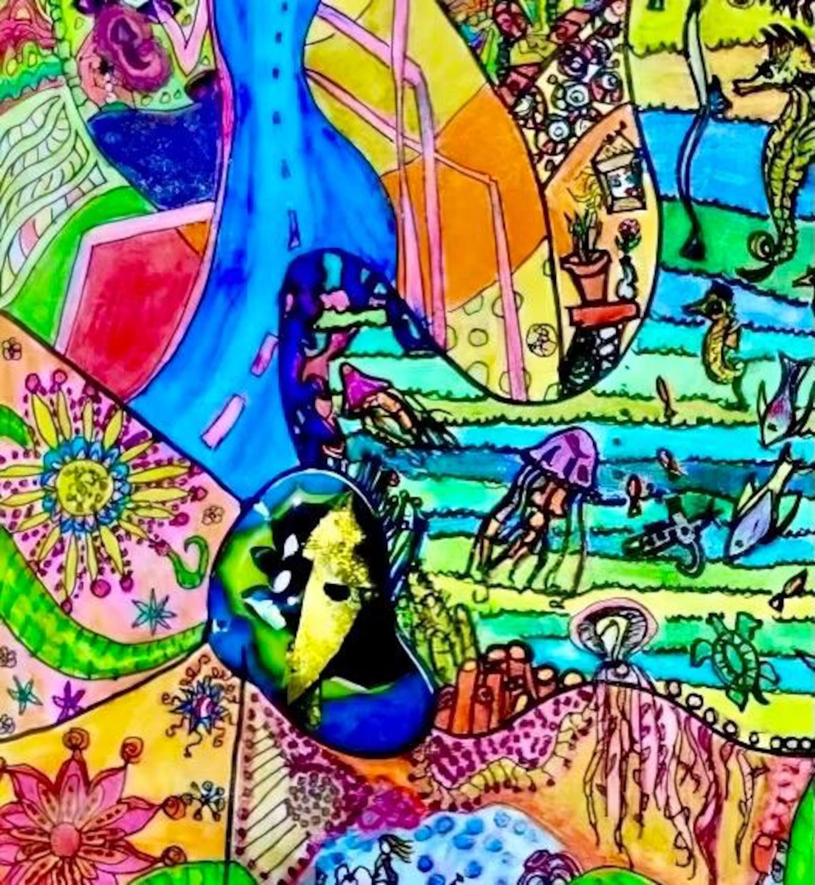 Colorful Mixed Media Art Print: Signed Giclee Print, Matted - Etsy