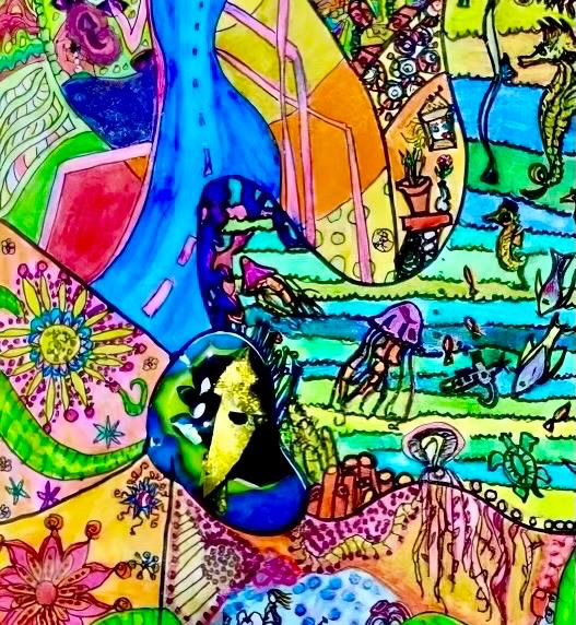 Everything All at Once - Art Print, Colorful, Mixed Media, Giclee Print,  Archival Paper, Fabric, Canvas, Ink, Signed By Artist, Matted - Thumbnail 3
