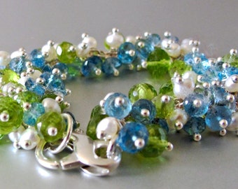 London Blue Topaz and Peridot Bracelet, London Blue Topaz Bracelet, Peridot Bracelet