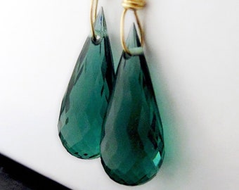 18k Gold Green Amethyst Earrings