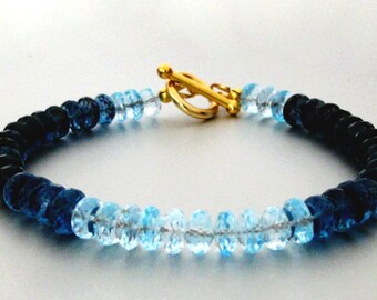 18K London Blue Topaz and Swiss Blue Topaz Bracelet, 18K Solid Gold London Blue Topaz Bracelet - Available in 18k White or Yellow Gold