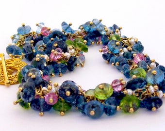 Multi Gemstone Bracelet, Multi Gemstone Cluster Bracelet, London Blue Topaz Bracelet