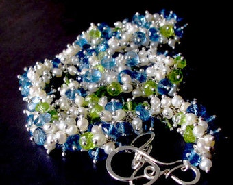 London Blue Topaz, Peridot & Pearl Handwoven Bracelet