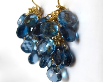 18K Solid Gold London Blue Topaz Earrings