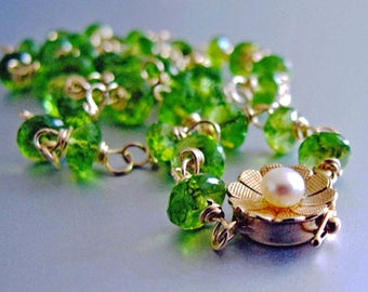 14k Solid Gold Peridot Necklace